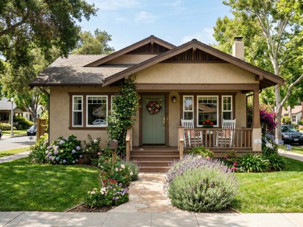 Charming La Mesa single-family home with a welcoming porch on a tree-lined street, representing a first-time buyer's dream home in San Diego