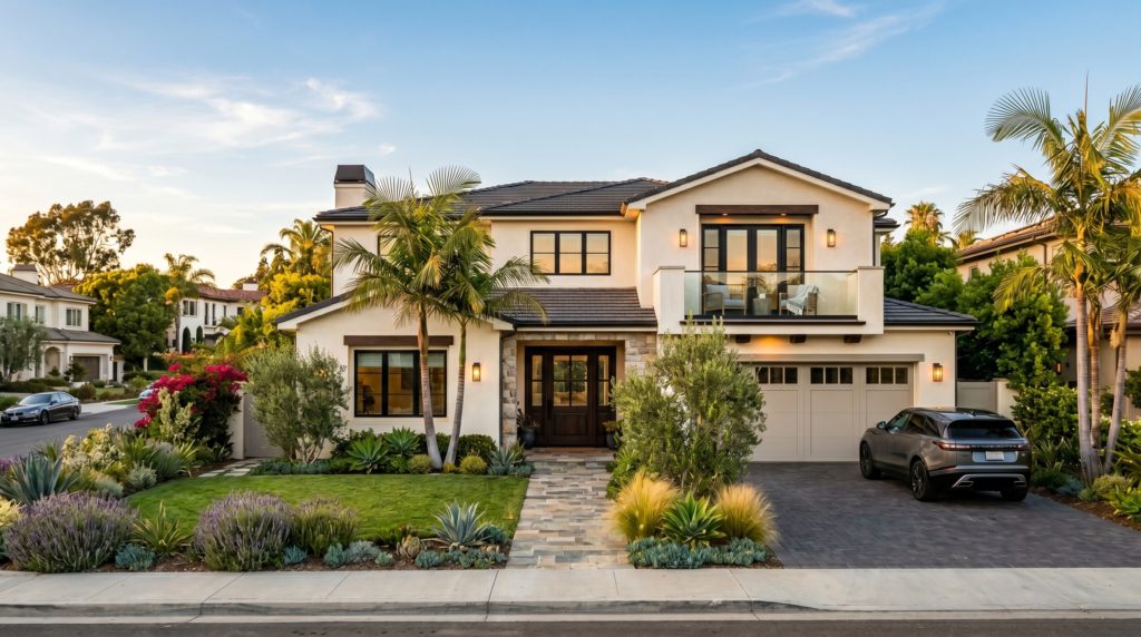 Elegant San Diego coastal home at golden hour with a for-the-market-ready presentation, representing the best time to sell and maximize a home sale