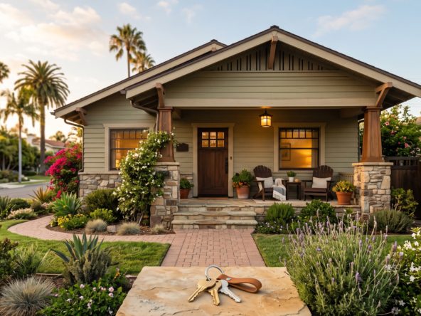 A San Diego home with a for-sale and for-rent decision concept at golden hour, representing the renting vs buying decision